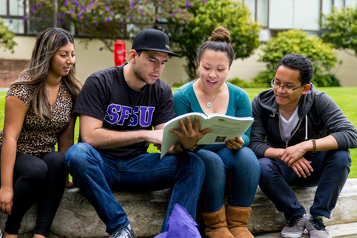 SF State students reading outside together 
