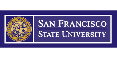 sfsu logo with blue background and white outline