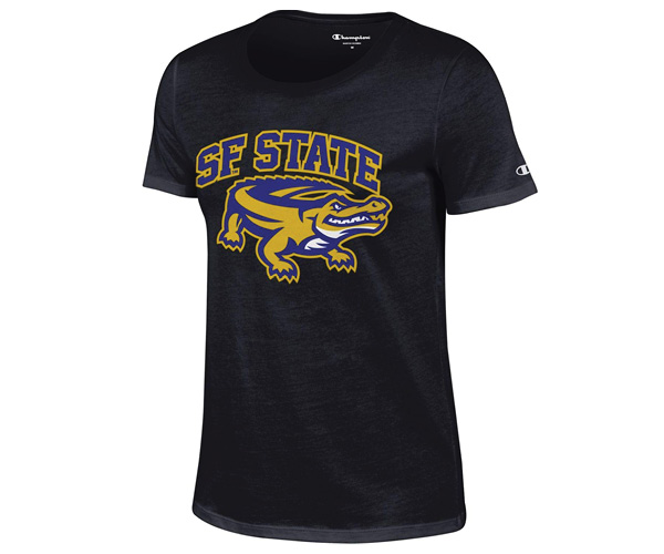 black t-shirt with SF State text and gator