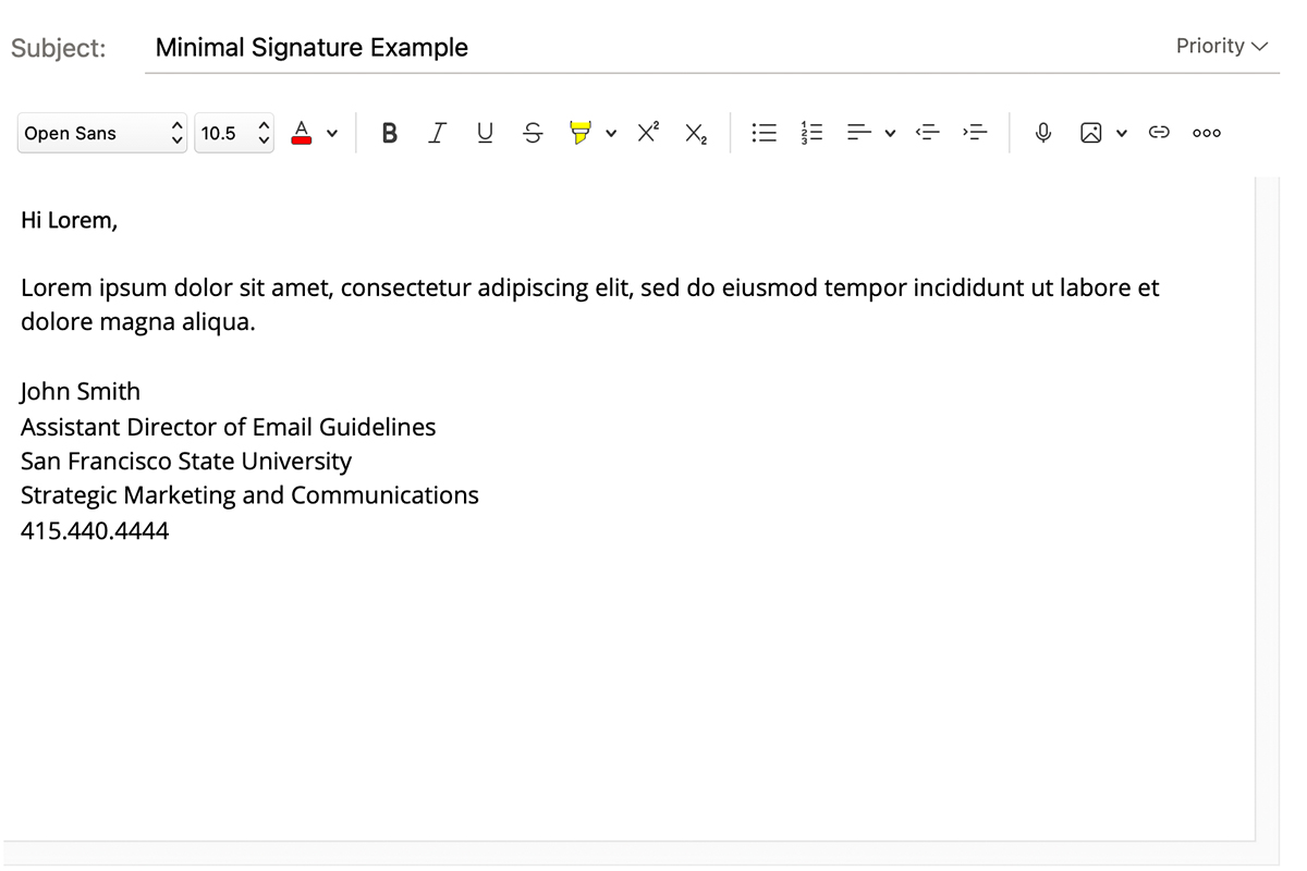 Email of minimal signature example