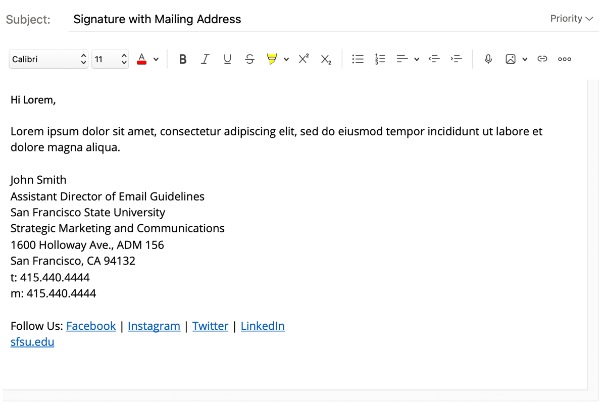 example of email signature with mailing address