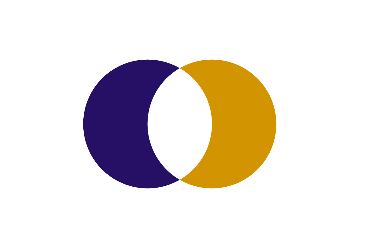 white background with a Venn diagram of purple and yellow mixing to white
